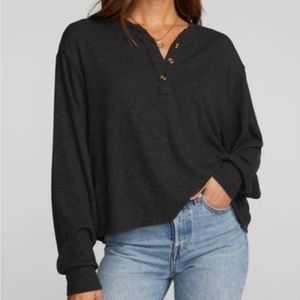 CHASER Brand Women’s Crop Henley with Deconstructed Hem - XS